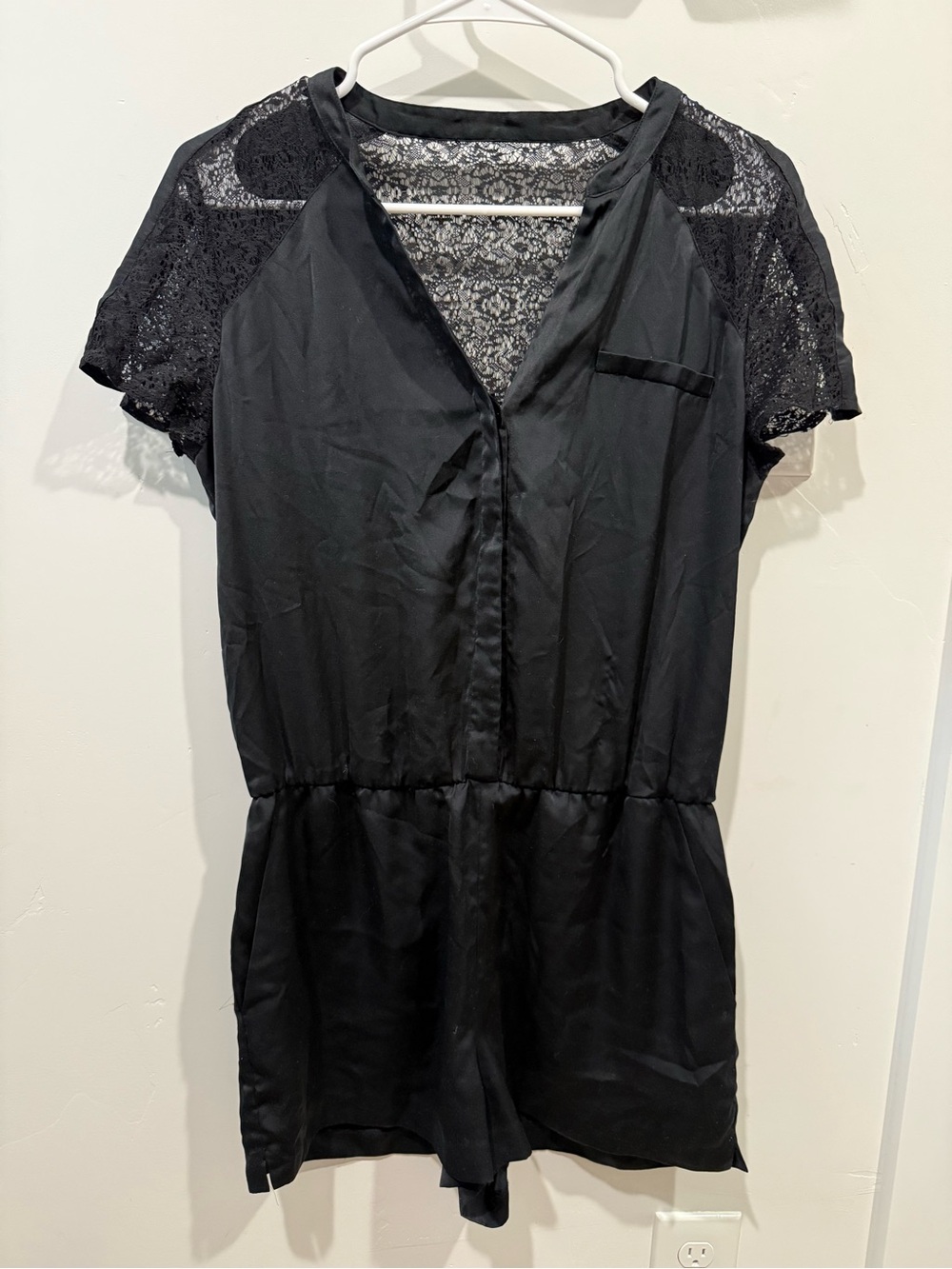 Nordstrom Black Lace-Sleeve Romper